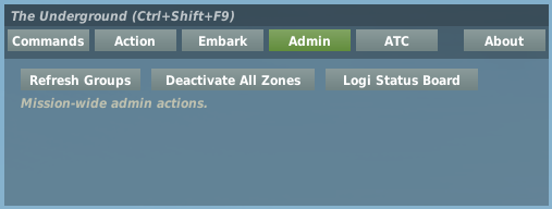 Admin panel with Refresh Groups, Deactivate All Zones and Logi Status Board buttons.