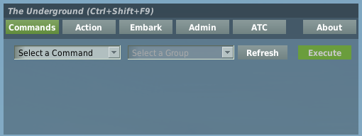 The Overlay's button bar with Commands active and empty command and group dropdowns below.